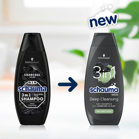 Schauma Men Szampon 3w1 z Glinką i Węglem 400ml