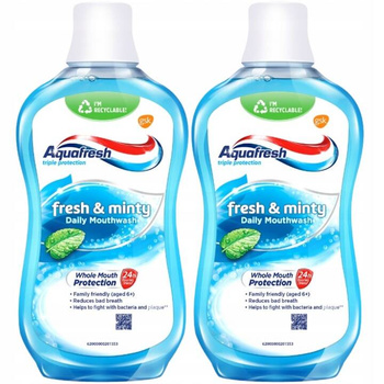 Aquafresh Fresh Minty Płyn do Płukania Jamy Ustnej z Fluorkiem 2x500 ml
