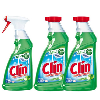 Clin Płyn do Mycia Szyb Apple 500ml +2x Zapas