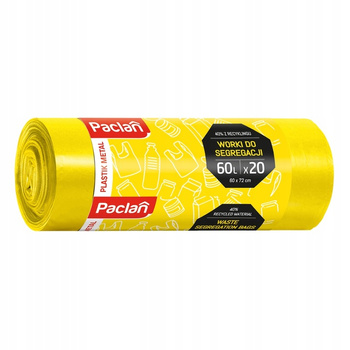 Paclan Żółte Worki na Śmieci do Segregacji Plastiku 60l 20 sztuk