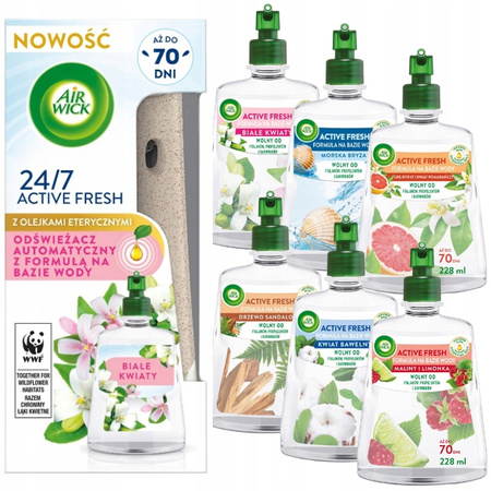 Air Wick Active Fresh Białe Kwiaty Komplet Zestaw + Mix Wkładów 6 szt.