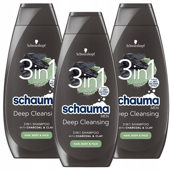 Schauma Men Szampon 3w1 z Glinką i Węglem 400ml x3