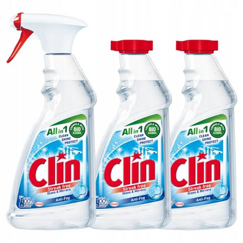 Clin Płyn do Mycia Szyb Antypara 500ml + 2x Zapas