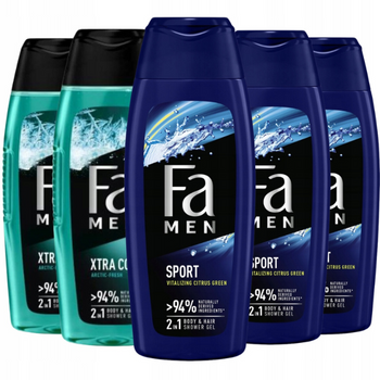 Fa Men Żel pod Prysznic Dla Mężczyzny Formuła 2w1 Ciało i Włosy 400ml x5