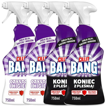 Cillit Bang Spray Płyny do Sprzątania Zestaw Dezynfekcja i Wybielanie 4x750