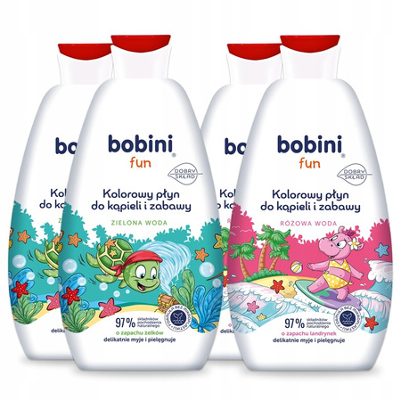 Bobini Fun Płyn do Kąpieli dla Dzieci Barwiący Wodę Super Piana Mix 4x500ml