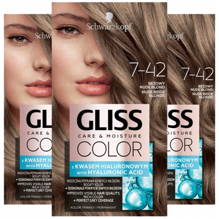 Gliss Color Farba do Włosów Beżowy Nude Blond 7-42 x3