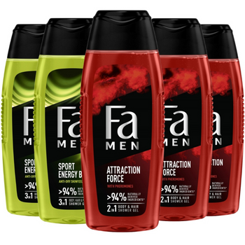 Fa Men Żel pod Prysznic Dla Mężczyzny Formuła 2w1 Ciało i Włosy 400ml x5
