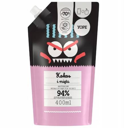 Yope Naturalne Mydło w Płynie dla Dzieci Kokos Mięta Refill 400ml